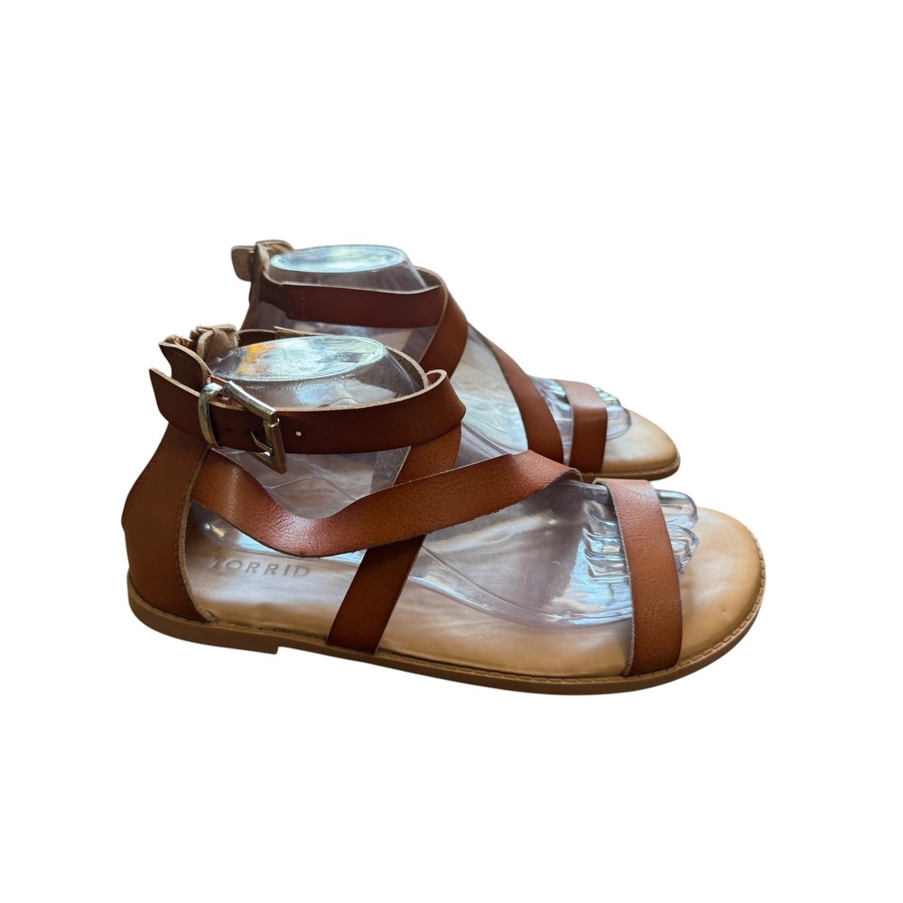 Torrid Gladiator Sandals Womens Brown Excellent Strappy Back Zip Flat Wide Width